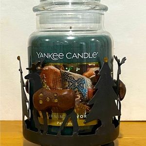 Rustic Metal & Wood Deer Tree Christmas Reindeer Pedestal Pier One Candle Holder